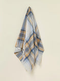 Plaid throw folded on a beige background