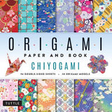 Chiyogami origami paper set with colorful patterns and 'Tuttle' branding.