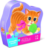 Puzzle box featuring a cute kitten with yarn, branded as Crocodile Creek.