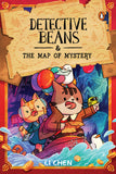 Book cover of 'Detective Beans & The Map of Mystery' with cartoon characters and a treasure map design.