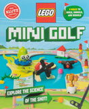 LEGO Mini Golf book cover featuring colorful toy golf course scenery, the LEGO logo, a Klutz Certified badge, and playful toy characters on a bright blue sky background.
