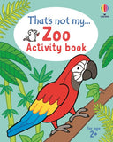 Children's activity book cover with a parrot on a branch and jungle background