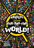 Book cover of 'The Hardest Disney Look-and-Find in the World!' with colorful illustrations and text.