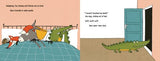 Illustrated book page with animals in a bedroom setting