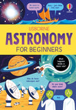 Book cover of 'Astronomy for Beginners' by Usborne with space-themed illustrations and text.