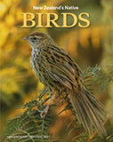New Zealand's Native Birds calendar cover featuring a detailed photograph of a brown and beige streaked bird perched on green foliage against a warm golden-yellow blurred background, with the title 'New Zealand's Native BIRDS' in gold text at the top.